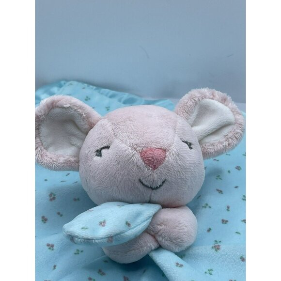Carters Baby Security Blanket Pink Mouse Aqua Teal Blue Flowers Lovey Satin - Picture 2 of 7